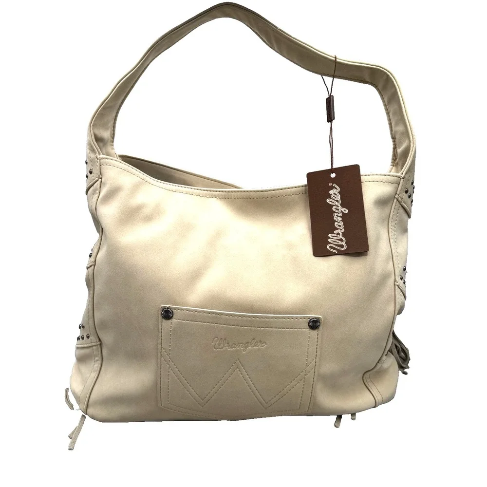 NEW Wrangler Shiloh Fringe Studded Leather Hobo Shoulder Bag Purse‎ Western Boho